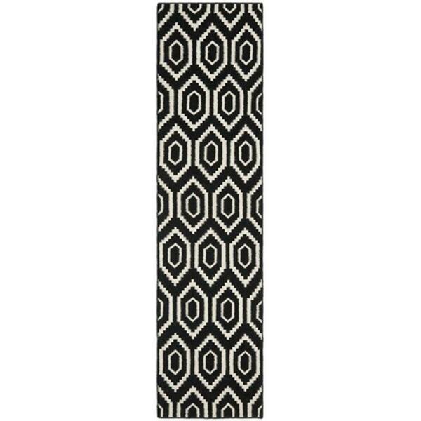 Dhurries Hand Woven Flat Weave Rectangle Rug- Black - Ivory- 2 Ft. 6 In. X 6 Ft., Safavieh, Mfr#: DHU556L-26